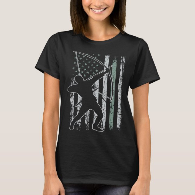 Archery Retro USA Flag 4th of July Archery T-Shirt (Front)