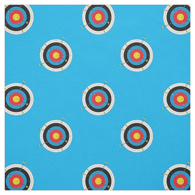 Archery Targets and Arrows Pattern on Blue Fabric (Swatch)