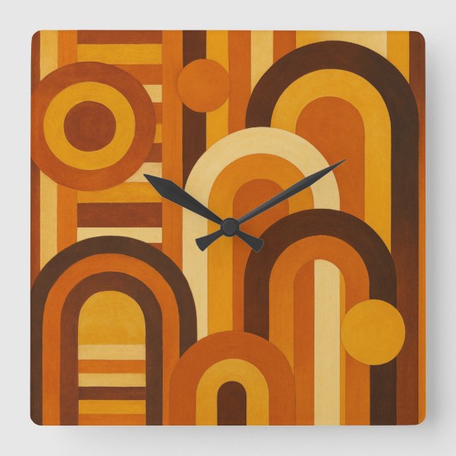 Arches and Sunspots Retro MCM Geometric Design Square Wall Clock (Front)