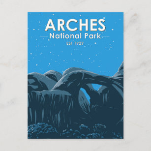 Arches National Park Double Arch Night Sky Vintage Postcard