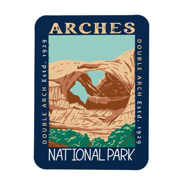 Arches National Park Double Arch Retro Distressed Magnet (Vertical)