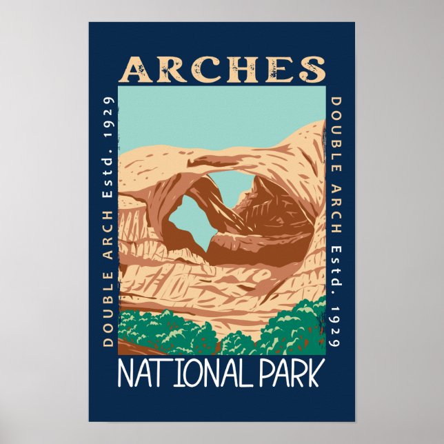 Arches National Park Double Arch Retro Distressed Poster (Front)