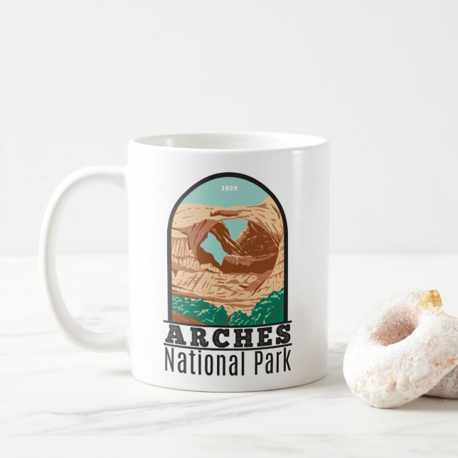 Arches National Park Double Arch Vintage Coffee Mug (With Donut)