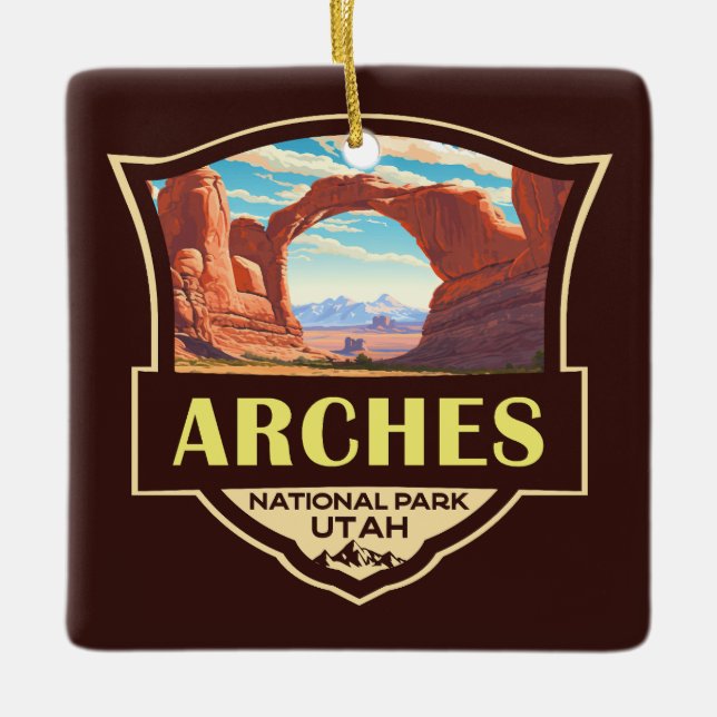 Arches National Park Illustration Retro Ceramic Ornament (Front)
