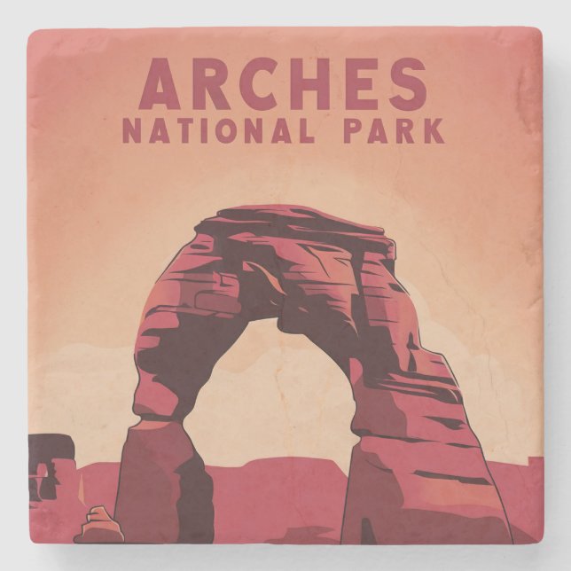 Arches National Park Minimalistic Illustration Stone Coaster (Front)