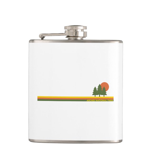 Arches National Park Pine Trees Sun Hip Flask (Front)