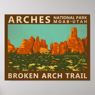 Arches National Park Utah Broken Arch Trail Retro  Poster