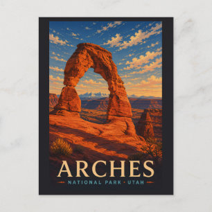 Arches National Park Utah Modern Woodblock Travel Postcard