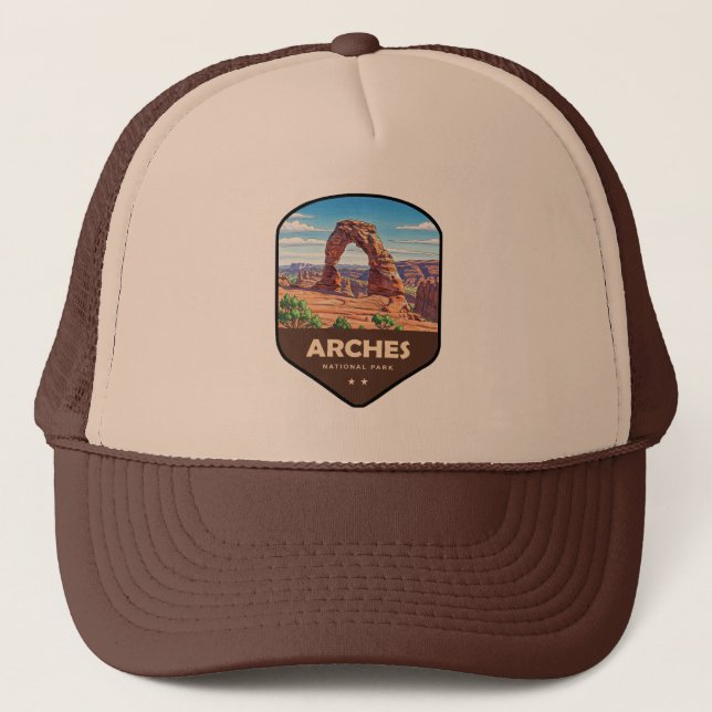 Arches National Park Utah Shield Trucker Hat (Front)
