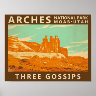 Arches National Park Utah Three Gossips Vintage  Poster
