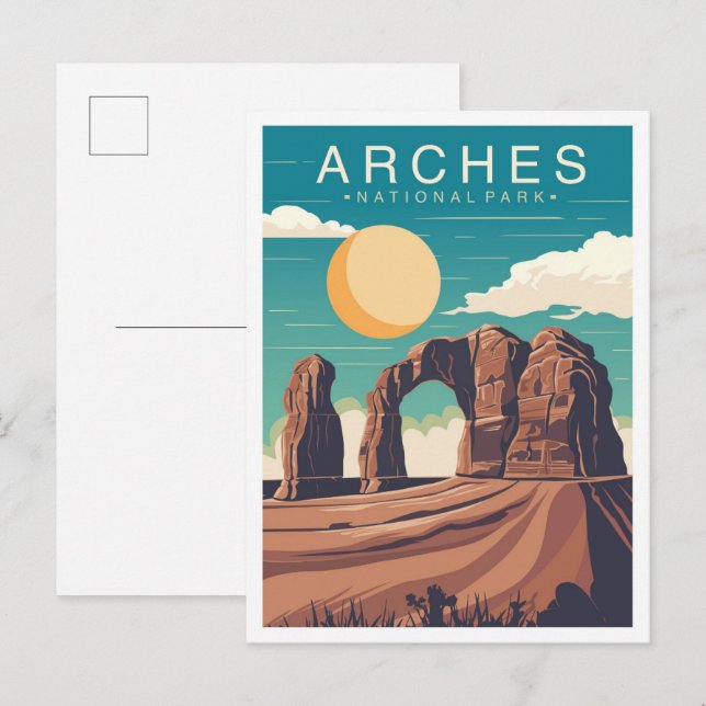 Arches National Park Utah USA Travel Illustration Postcard (Front/Back)