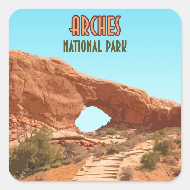 Arches National Park Utah Vintage Square Sticker (Front)