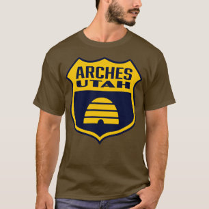 Arches Utah Retro Flag Shield Yellow T-Shirt