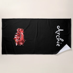 Archie Name With Red Fire Truck,  Beach Towel