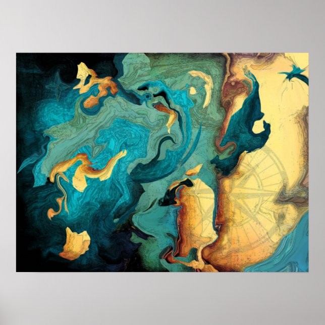 Archipelago Abstract Aquarmarine Poster (Front)