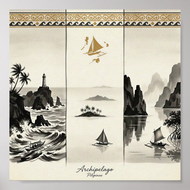 Archipelago-Three Seas of the Philippines Sumi-e Poster (Front)