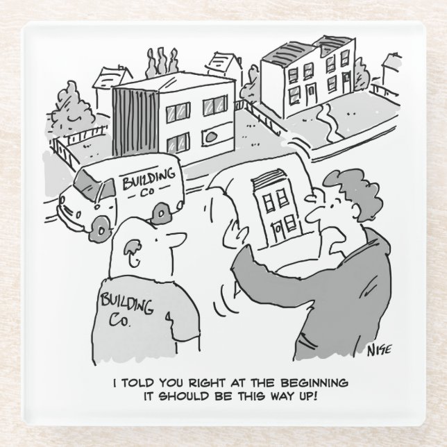 Architect and Builder Looking at House Plans Glass Coaster (Front)