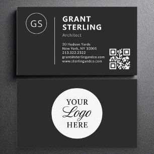 Architect Black White Logo QR Code Modern Business Card