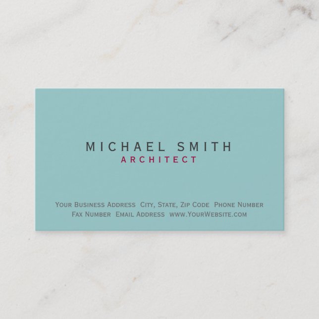 Architect Blue Modern Simple Minimal Business Card (Front)