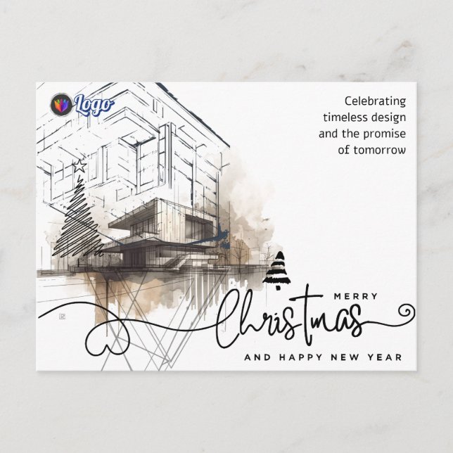 Architect Builder Watercolor Christmas Design Holiday Postcard (Front)