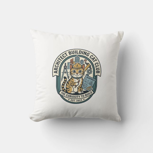 Architect Building Cat Cat Graphic Tee Art - Archi Cushion (Front)