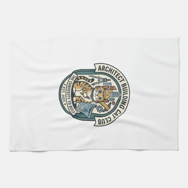 Architect Building Cat Cat Graphic Tee Art - Archi Tea Towel (Horizontal)
