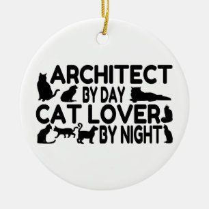 Architect Cat Lover Ceramic Tree Decoration