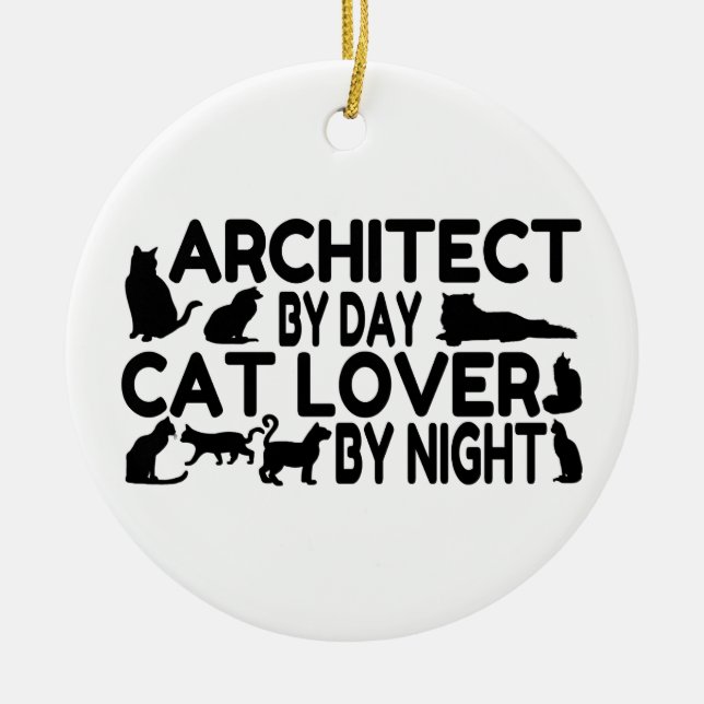 Architect Cat Lover Ceramic Tree Decoration (Front)