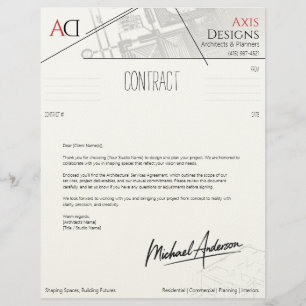 Architect Contract Cover Letter with Blueprint  Custom Letterhead