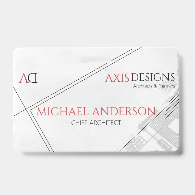 Architect Employee Name Badge with Blueprint  ID Badge (Front)