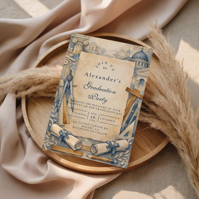 Architect Graduation Blueprint Design Invitation (Creator Uploaded)