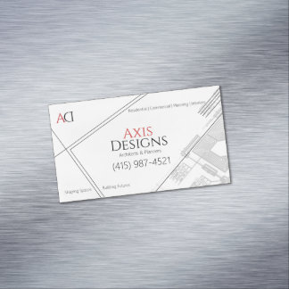 Architect Minimalist Blue Print White Magnetic Business Card