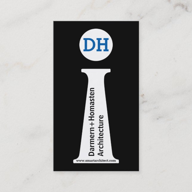 Architect modern black, white, blue monogram business card (Front)