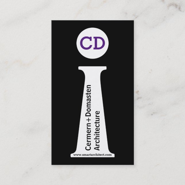 Architect modern black, white, purple monogram business card (Front)
