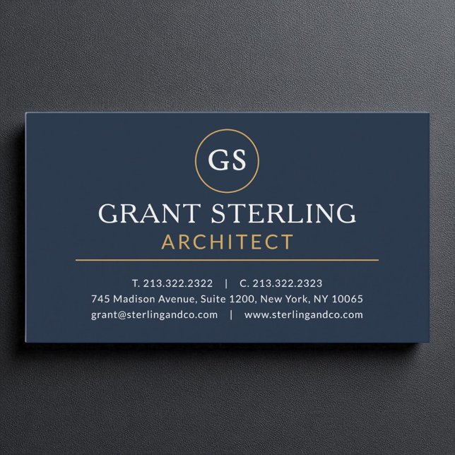 Architect Navy Blue Gold Luxury Modern Business Card (Creator Uploaded)