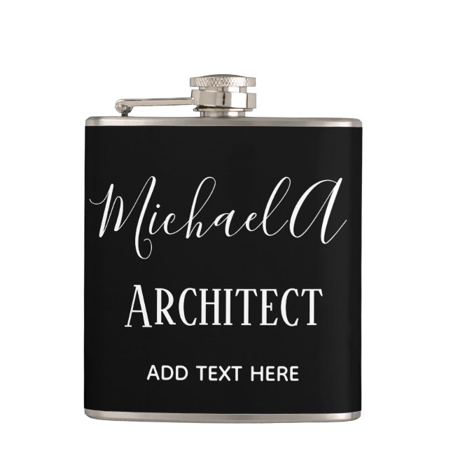 ARCHITECT Personalised Gifts Classic Black White Hip Flask (Front)
