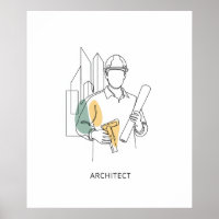 Architect simple one line art continuous