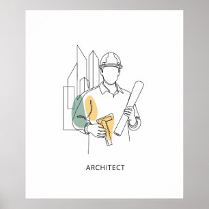 Architect simple one line art continuous poster