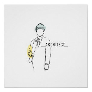 Architect simple one line art continuous poster