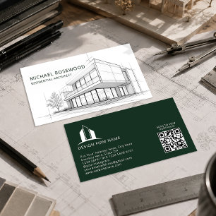 Architect Technical Drawing Sketch Green Business Card