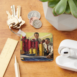 Architects Working in an Office, Vintage Business Key Ring