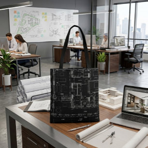 Architectural Blueprint Pattern Tote Bag