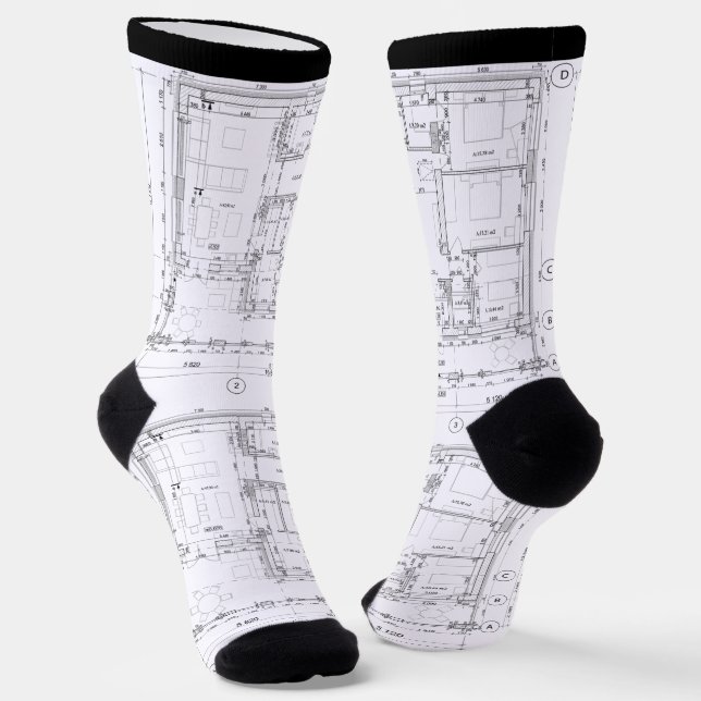 Architectural Blueprint Pattern Unisex Socks (Angled)