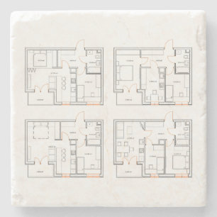 Architectural Blueprint Stone Coaster