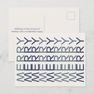Architectural Line Art | Cobalt Xmas Merry Holiday Postcard