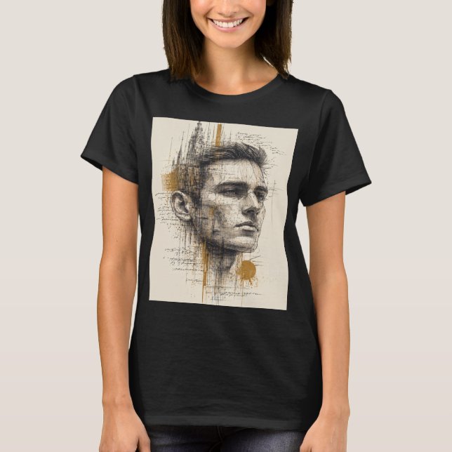 Architectural Line Art Portrait – Modern Abstract T-Shirt (Front)