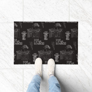 Architectural Line Drawings and Flourishes - black Doormat
