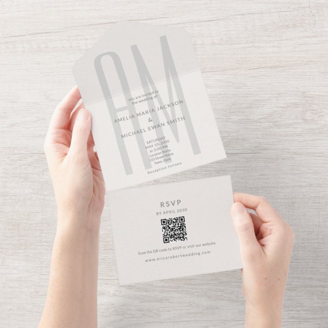 Architectural Monogram Minimal All-in-One Wedding All In One Invitation (Tearaway)