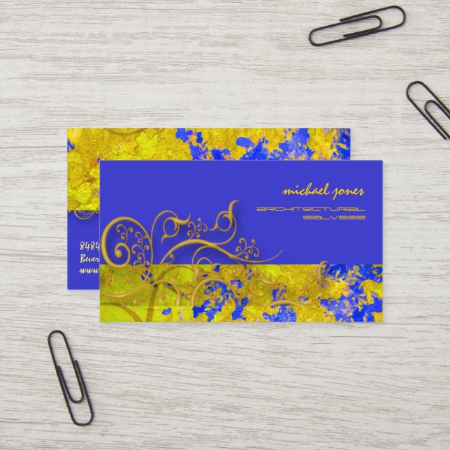 Architectural Salvage/Faux Gold Filigree Swirls Business Card (Front/Back In Situ)
