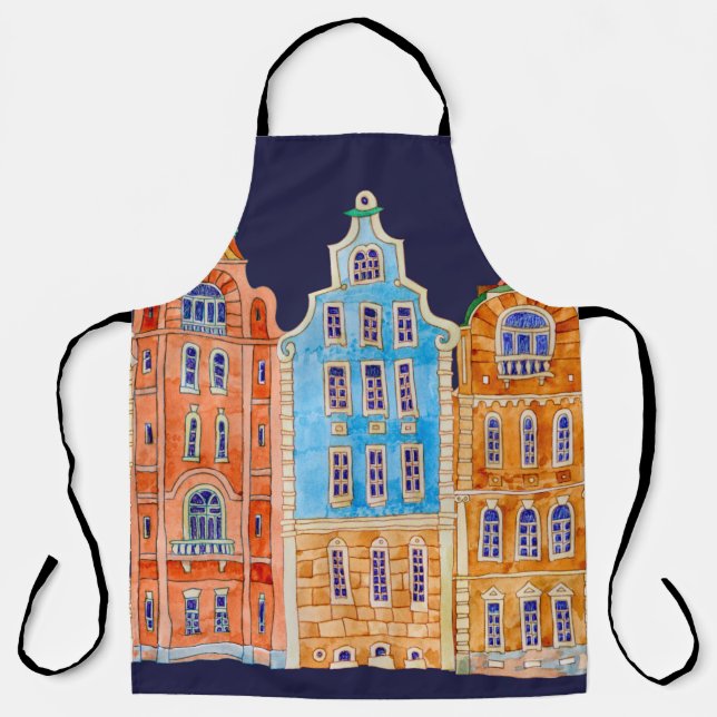 Architectural seamless border pattern on a dark bl apron (Front)